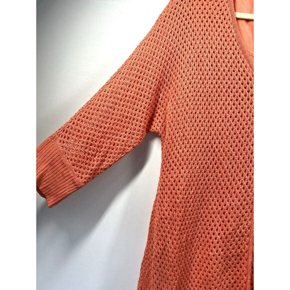 Chicos Crochet Open Knit Tunic Pullover L Layered Tank Slits Orange Boho V Neck - Picture 3 of 8